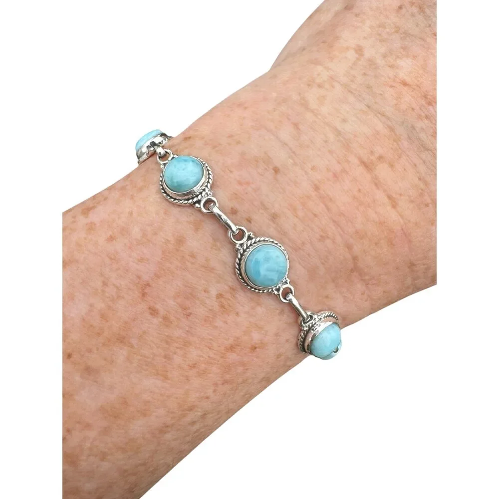 Caribbean Larimar Solid 925 Sterling Silver Bracelet